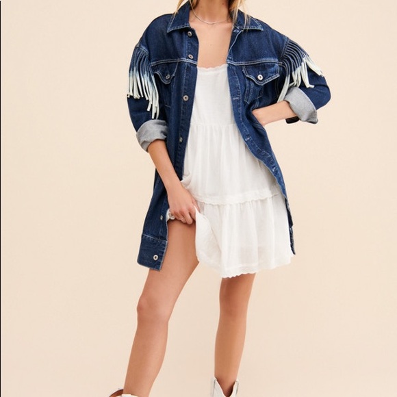 NWT LEVIS OVERSIZED FRINGE OMBRÉ DENIM JACKET S M - Picture 3 of 8